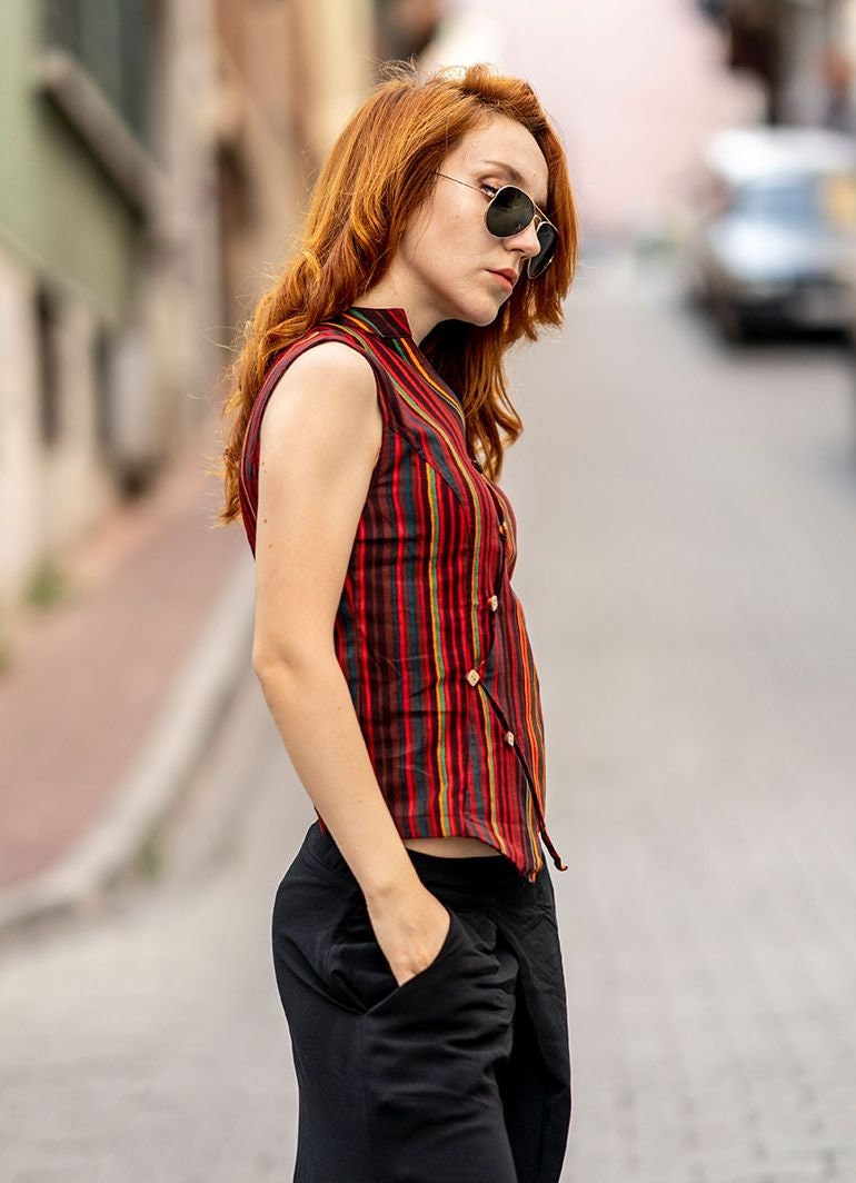 Elegant Cotton Blouse Sleeveless Asymmetrical