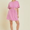 Washed Cotton Mini Dress T Shirt Style Cutout