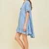 Washed Denim Chambray Mini Dress Flowy A Line